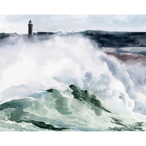 Lighthouse Waves I White Modern Wood Framed Art Print by Parker, Jennifer Paxton