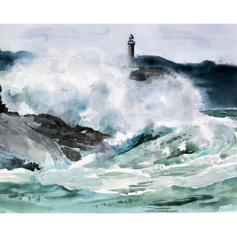 Lighthouse Waves II White Modern Wood Framed Art Print by Parker, Jennifer Paxton