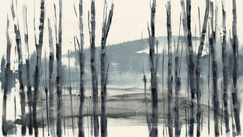 Fluid Treeline I White Modern Wood Framed Art Print with Double Matting by Goldberger, Jennifer