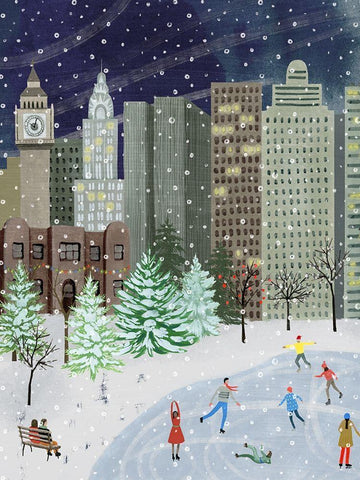 Christmas in the City I White Modern Wood Framed Art Print with Double Matting by Popp, Grace