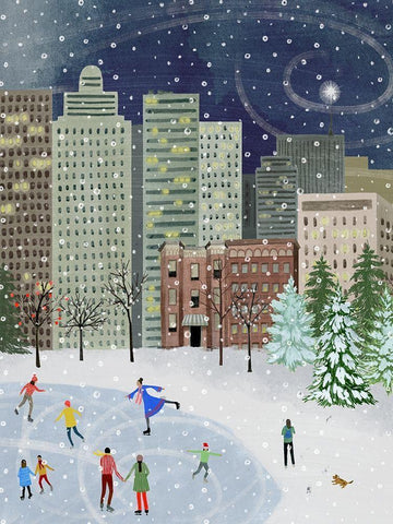 Christmas in the City II Black Ornate Wood Framed Art Print with Double Matting by Popp, Grace