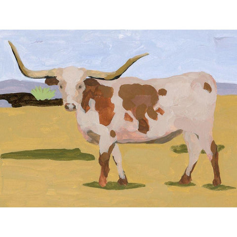 Longhorn Cattle I Black Modern Wood Framed Art Print with Double Matting by Wang, Melissa