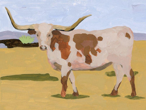 Longhorn Cattle I White Modern Wood Framed Art Print with Double Matting by Wang, Melissa