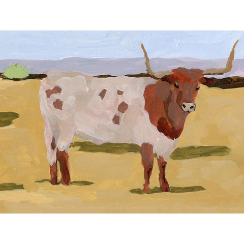 Longhorn Cattle II Black Modern Wood Framed Art Print with Double Matting by Wang, Melissa