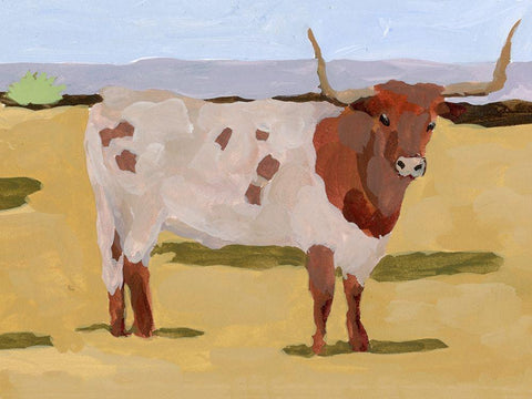 Longhorn Cattle II White Modern Wood Framed Art Print with Double Matting by Wang, Melissa