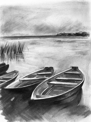 Bateau Noir I White Modern Wood Framed Art Print with Double Matting by Parker, Jennifer Paxton