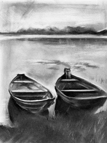 Bateau Noir II Black Ornate Wood Framed Art Print with Double Matting by Parker, Jennifer Paxton