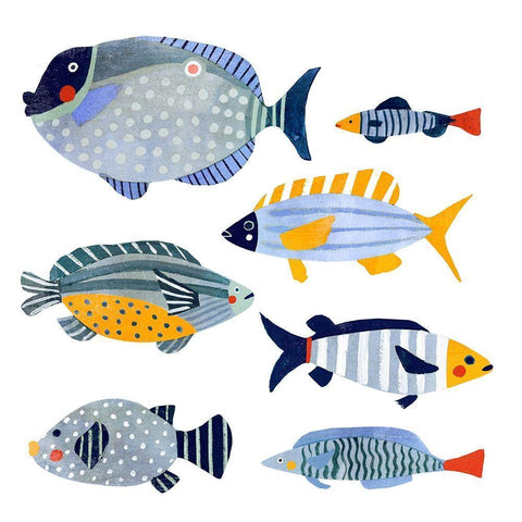 Patterned Fish I White Modern Wood Framed Art Print with Double Matting by Barnes, Victoria