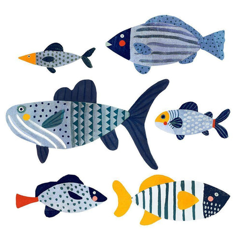 Patterned Fish II White Modern Wood Framed Art Print with Double Matting by Barnes, Victoria