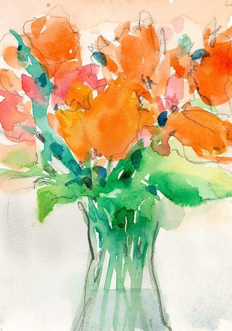 Cheerful Bouquet I White Modern Wood Framed Art Print with Double Matting by Dixon, Samuel