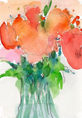 Cheerful Bouquet II White Modern Wood Framed Art Print with Double Matting by Dixon, Samuel