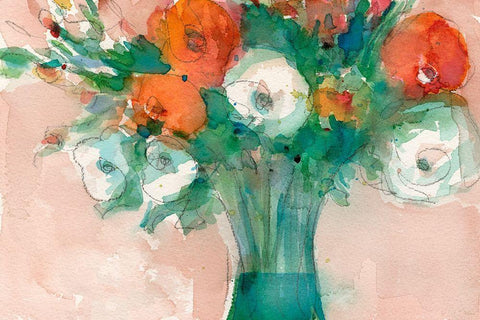 Abundant Bouquet I White Modern Wood Framed Art Print with Double Matting by Dixon, Samuel