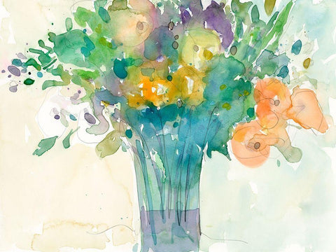 A Splash of Teal I Black Ornate Wood Framed Art Print with Double Matting by Dixon, Samuel