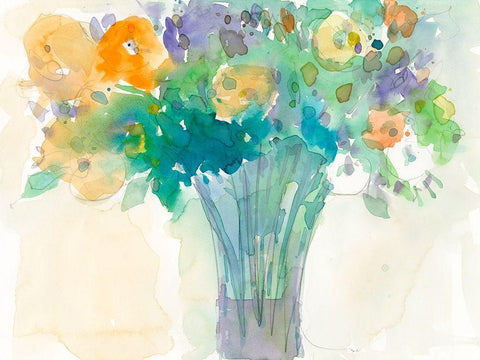 A Splash of Teal II Black Ornate Wood Framed Art Print with Double Matting by Dixon, Samuel