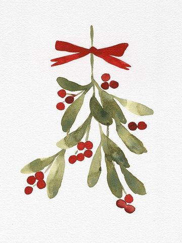 Mistletoe Bow I Black Ornate Wood Framed Art Print with Double Matting by Caroline, Emma