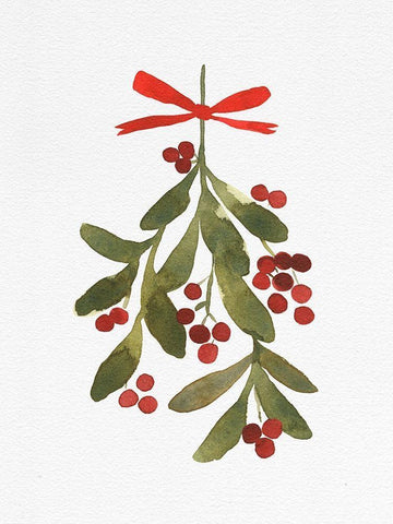 Mistletoe Bow II Black Ornate Wood Framed Art Print with Double Matting by Caroline, Emma