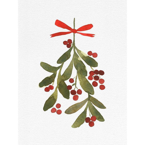 Mistletoe Bow II Gold Ornate Wood Framed Art Print with Double Matting by Caroline, Emma