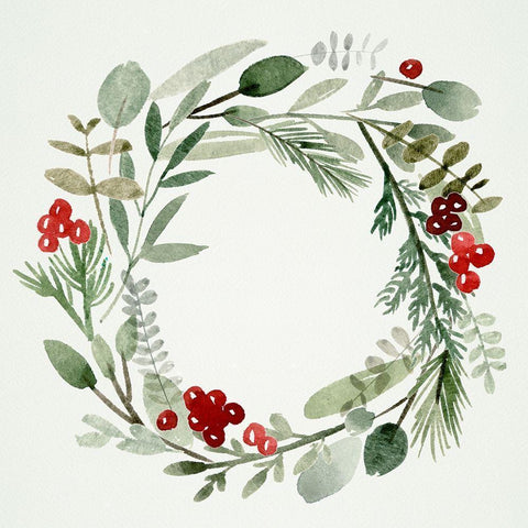 Holly Wreath II White Modern Wood Framed Art Print by Wang, Melissa