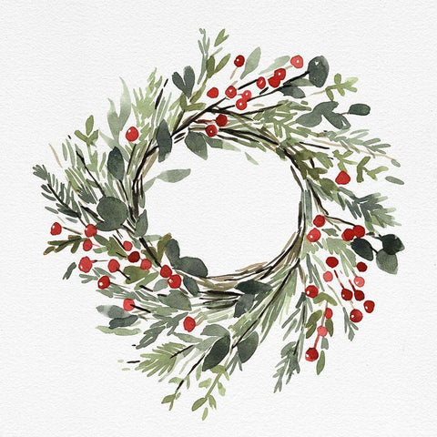 Holly Farmhouse Wreath II Black Modern Wood Framed Art Print with Double Matting by Caroline, Emma