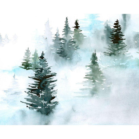 Foggy Evergreens I Black Modern Wood Framed Art Print with Double Matting by Parker, Jennifer Paxton