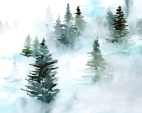 Foggy Evergreens I White Modern Wood Framed Art Print with Double Matting by Parker, Jennifer Paxton