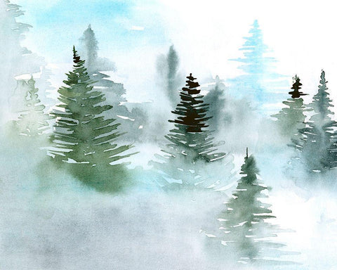 Foggy Evergreens II White Modern Wood Framed Art Print with Double Matting by Parker, Jennifer Paxton