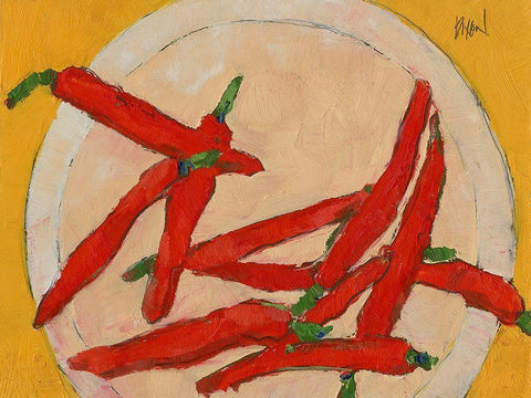 Peppers on a Plate III White Modern Wood Framed Art Print with Double Matting by Dixon, Samuel