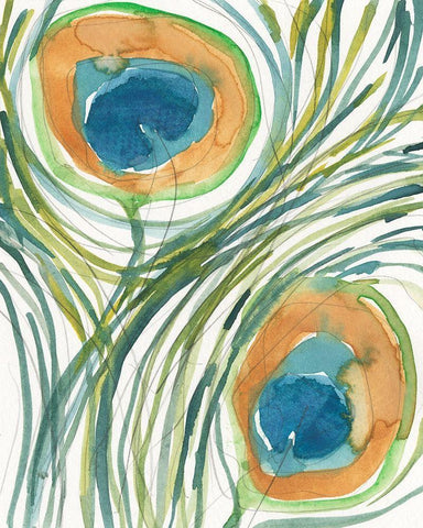 Peacock Abstract II White Modern Wood Framed Art Print with Double Matting by Dixon, Samuel