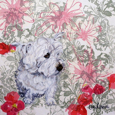 Playful Pup III White Modern Wood Framed Art Print with Double Matting by Dillon, Carol