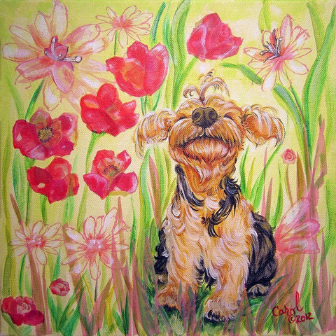 Playful Pup X Gold Ornate Wood Framed Art Print with Double Matting by Dillon, Carol