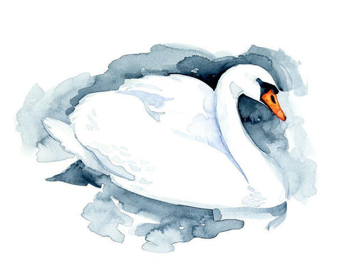 Silverlake Swan I White Modern Wood Framed Art Print with Double Matting by Green, Jacob