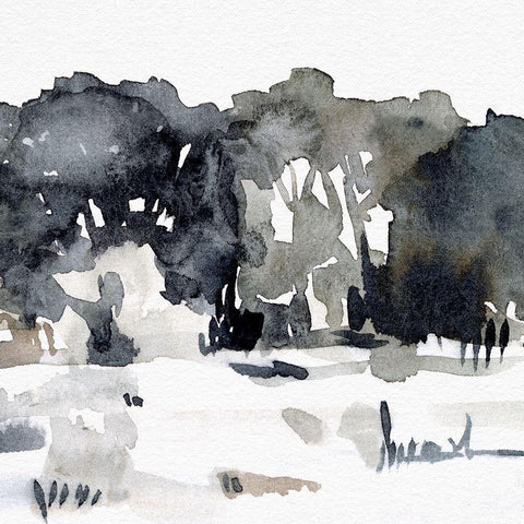 December Landscape II Black Modern Wood Framed Art Print with Double Matting by Caroline, Emma