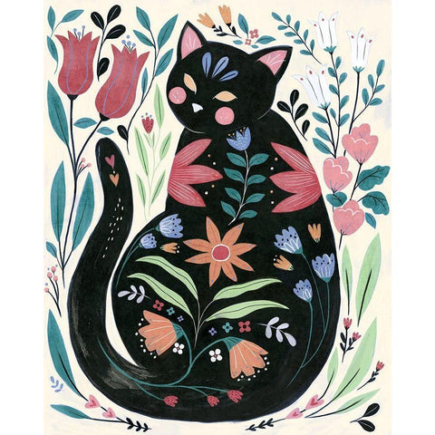 Folksy Feline I Black Modern Wood Framed Art Print with Double Matting by Warren, Annie