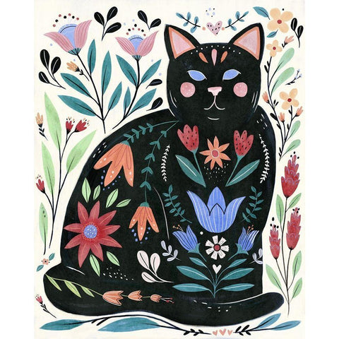 Folksy Feline II Black Modern Wood Framed Art Print with Double Matting by Warren, Annie