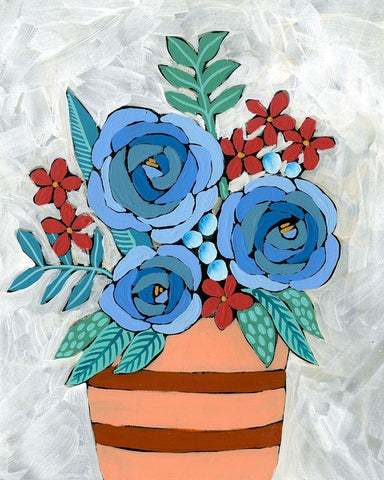 Bleu Blume I White Modern Wood Framed Art Print with Double Matting by Moore, Regina