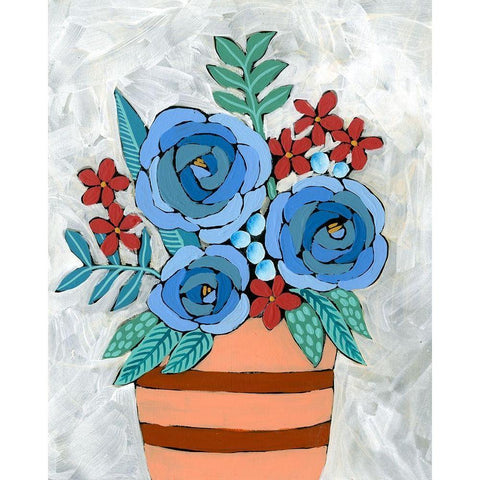 Bleu Blume I White Modern Wood Framed Art Print by Moore, Regina