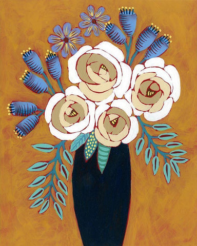 Neutral Blume I Black Ornate Wood Framed Art Print with Double Matting by Moore, Regina