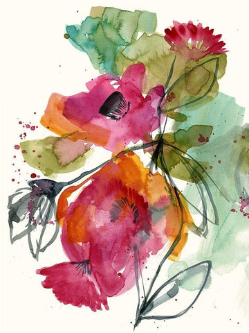 Flower Party I White Modern Wood Framed Art Print with Double Matting by Goldberger, Jennifer