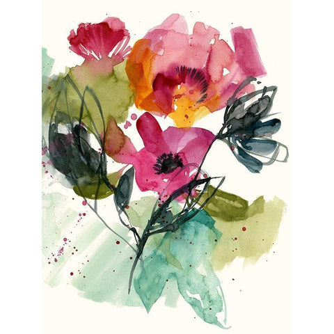 Flower Party II Black Modern Wood Framed Art Print with Double Matting by Goldberger, Jennifer