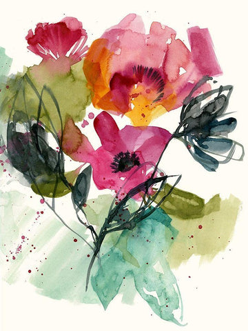 Flower Party II Black Ornate Wood Framed Art Print with Double Matting by Goldberger, Jennifer