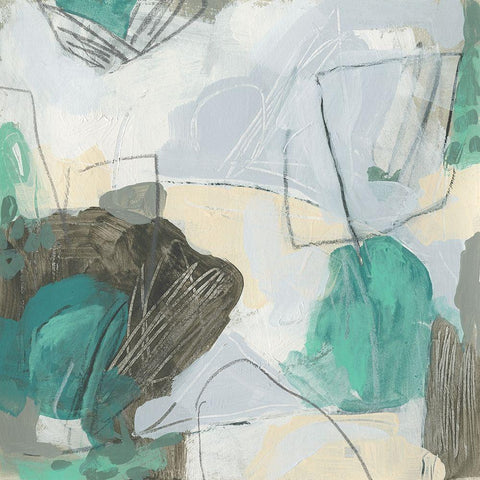 Aqua Puzzle I White Modern Wood Framed Art Print by Vess, June Erica