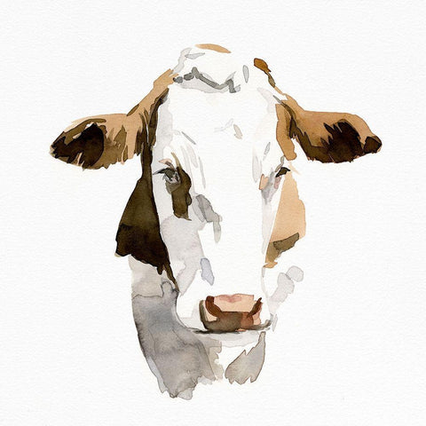 Watercolor Bovine I Black Modern Wood Framed Art Print with Double Matting by Caroline, Emma