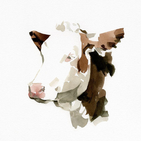 Watercolor Bovine II White Modern Wood Framed Art Print with Double Matting by Caroline, Emma