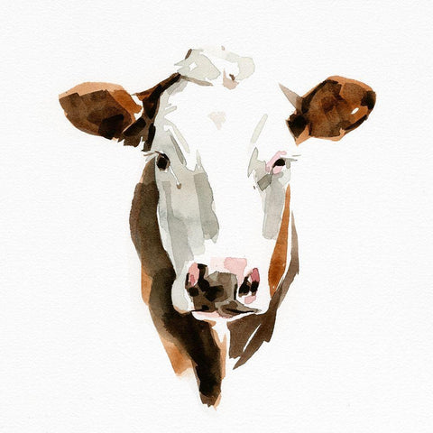 Watercolor Bovine III White Modern Wood Framed Art Print by Caroline, Emma