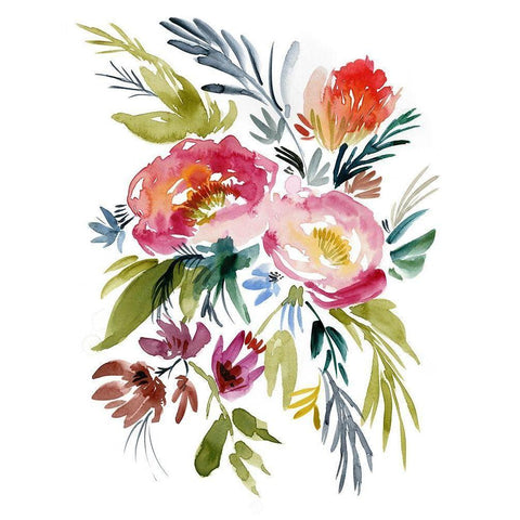 Jeweled Bouquet I Gold Ornate Wood Framed Art Print with Double Matting by Goldberger, Jennifer