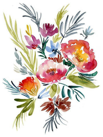 Jeweled Bouquet II White Modern Wood Framed Art Print with Double Matting by Goldberger, Jennifer