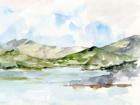 Serene Mountains I White Modern Wood Framed Art Print with Double Matting by Harper, Ethan