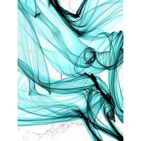 Teal Ribbons V Black Modern Wood Framed Art Print with Double Matting by Orlov, Irena