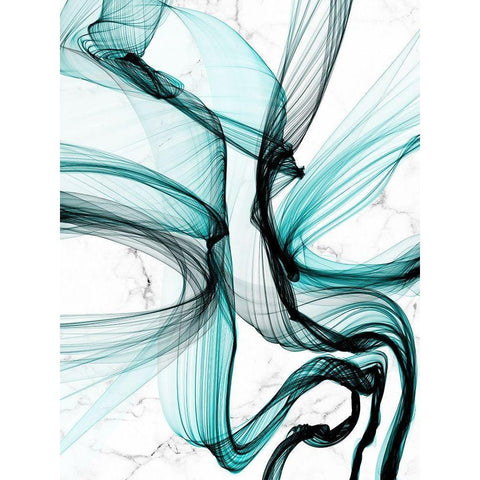 Teal Ribbons VII White Modern Wood Framed Art Print by Orlov, Irena