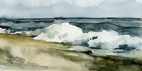 Loose Watercolor Waves II White Modern Wood Framed Art Print with Double Matting by Caroline, Emma